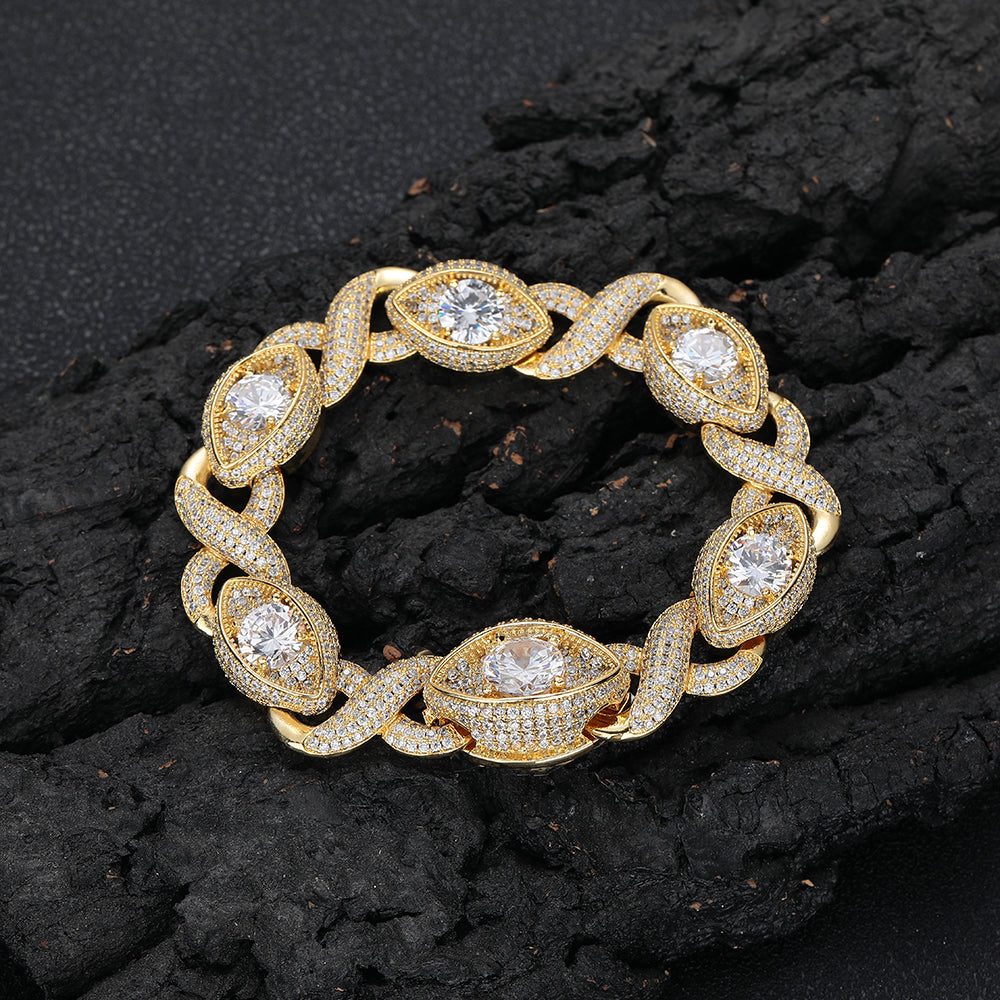 15mm Eye-Shaped Diamond Cuban Bracelet