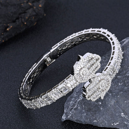 Iced Out Hamsa Hand Bangle Bracelet with Baguette CZ