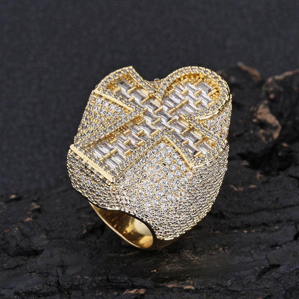 Gold & Silver Plated Iced Out CZ Anker Cross Ring