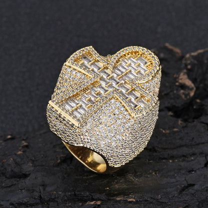 Gold & Silver Plated Iced Out CZ Anker Cross Ring