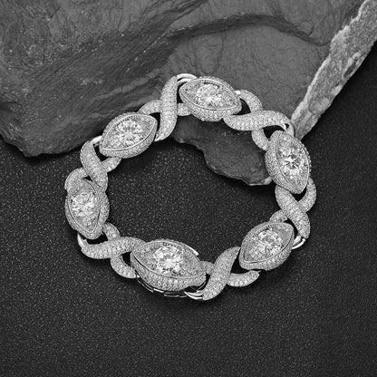 15mm Eye-Shaped Diamond Cuban Bracelet