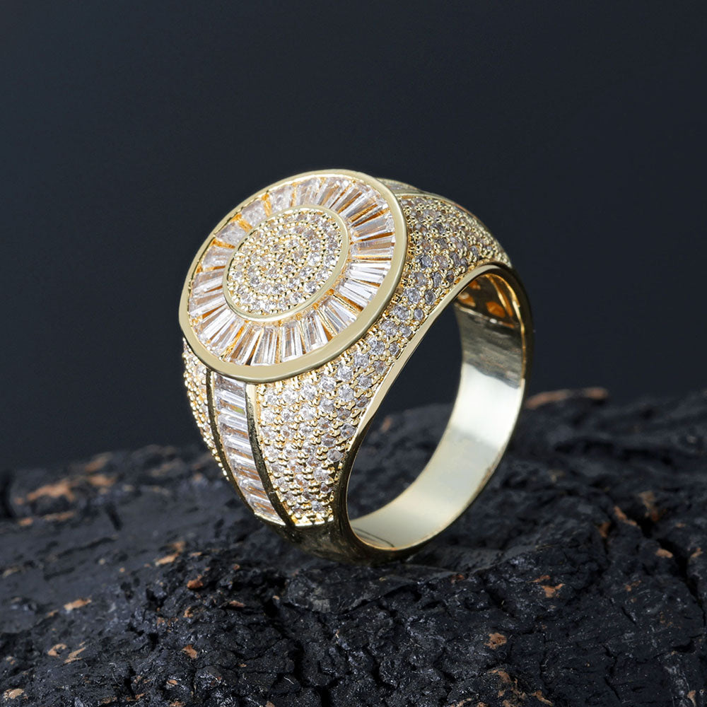 Shiny Iced Out Diamond Ring Silver & Gold Plated Brass with  CZ Stones