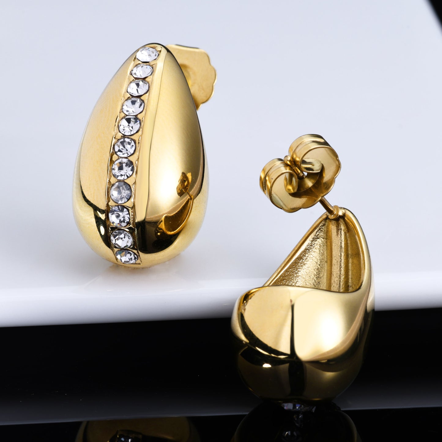 Gold Plated Zircon Water Drop Stud Earrings