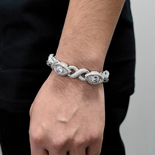 15mm Eye-Shaped Diamond Cuban Bracelet