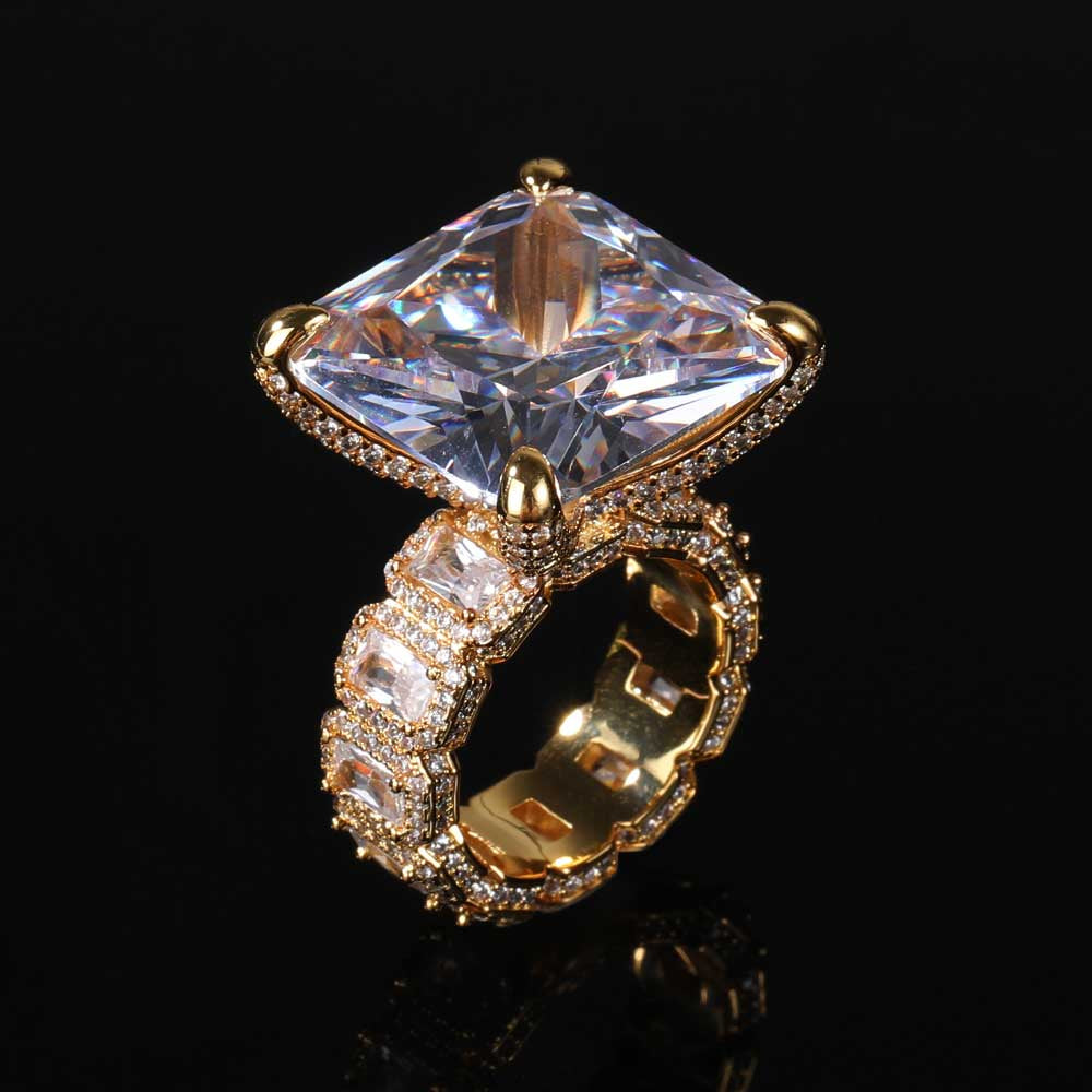 Iced Square CZ Ring 18K Gold Plated