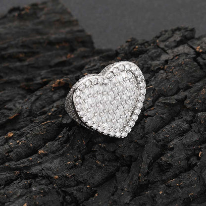 Iced Out Baguette Heart Ring with CZ Stones