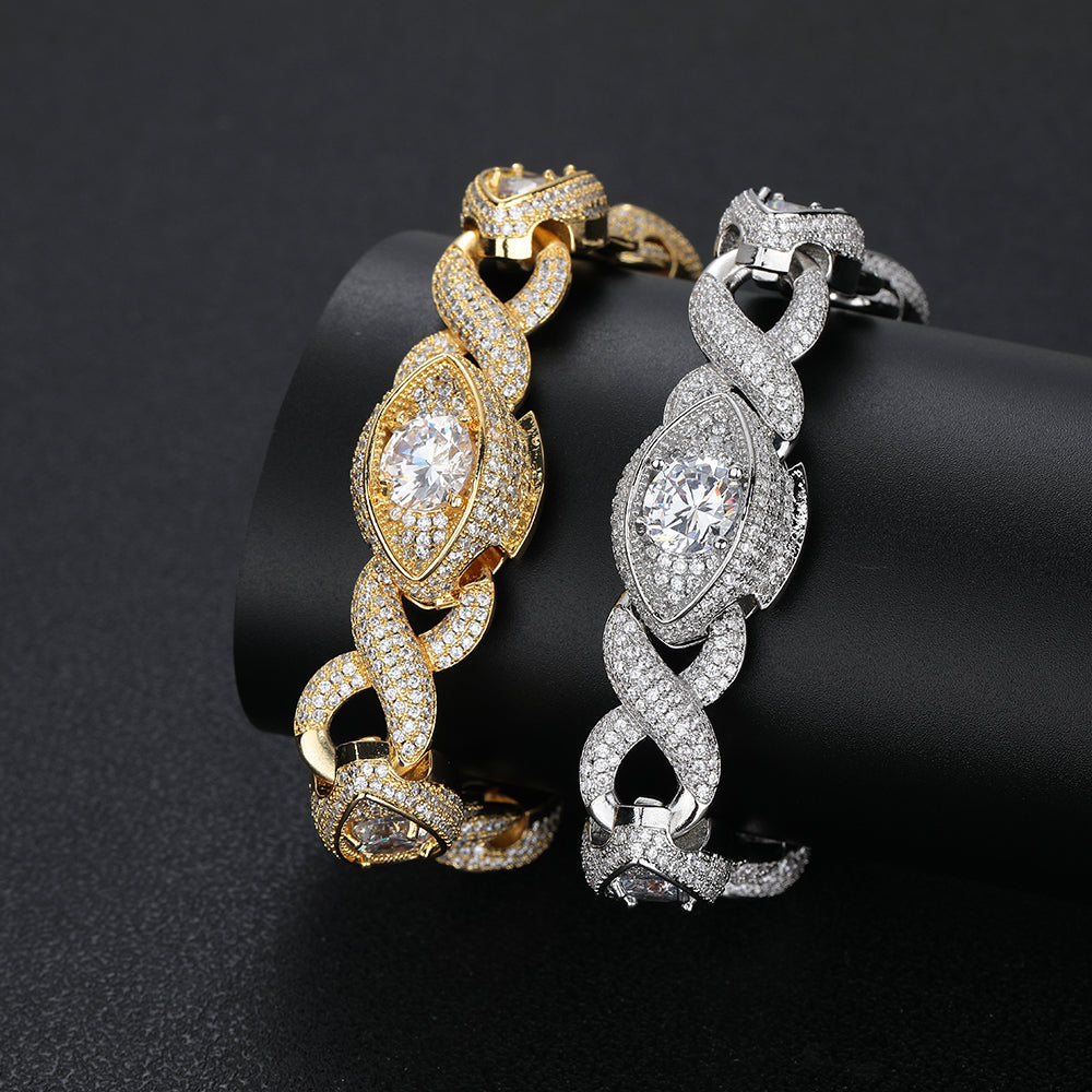 15mm Eye-Shaped Diamond Cuban Bracelet