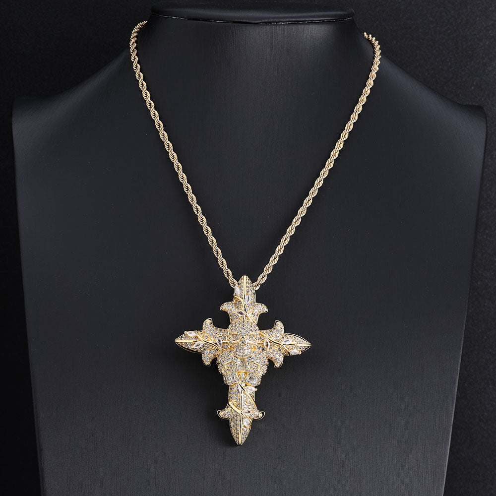 Iced Out 3D Rose Cross Pendant