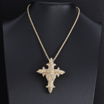 Iced Out 3D Rose Cross Pendant