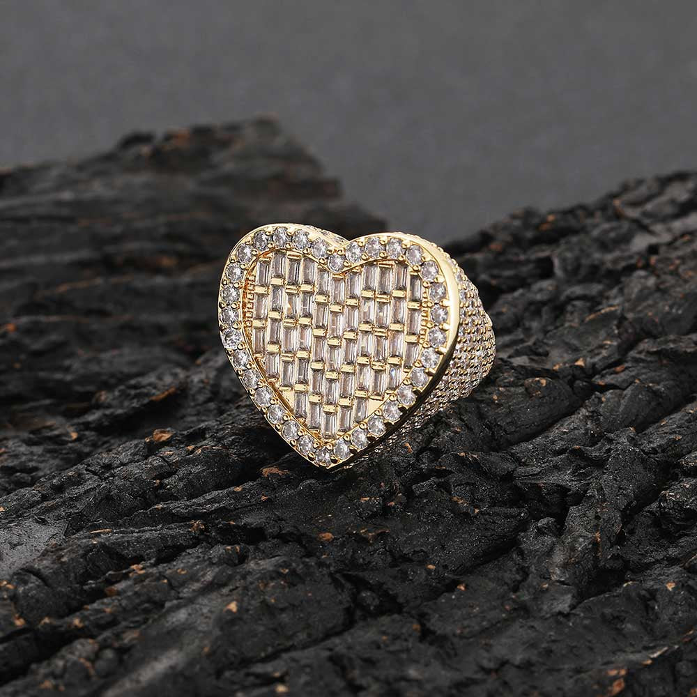 Iced Out Baguette Heart Ring with CZ Stones