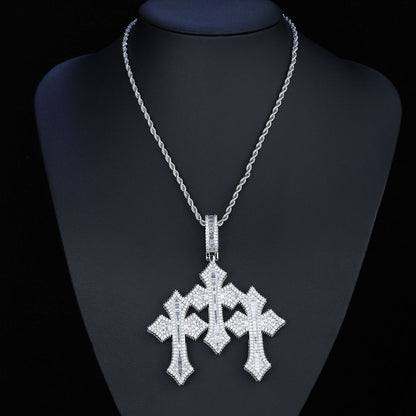 Iced Out Crystal Custom Three Cross Pendant Big Size Baguette Diamond Charm