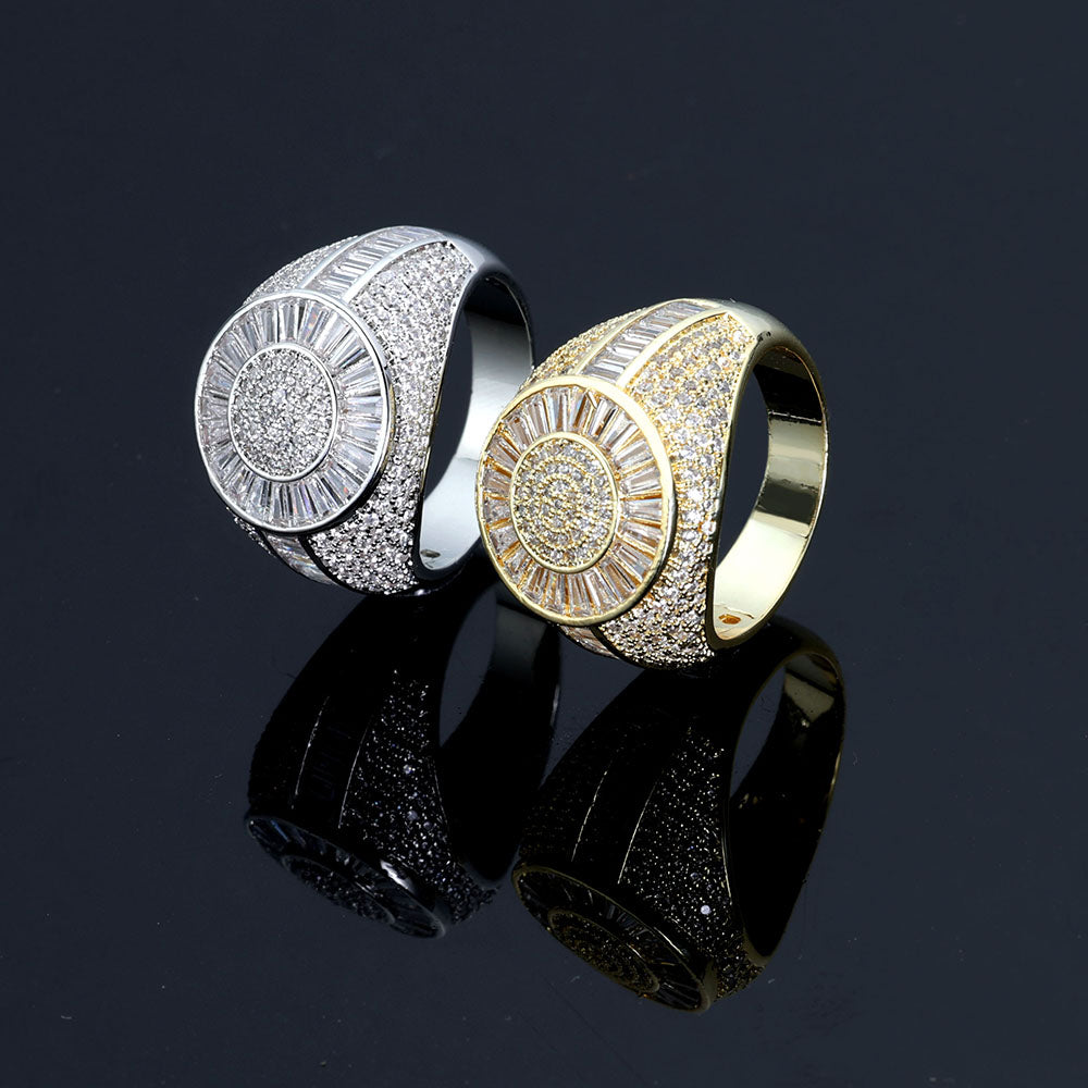 Shiny Iced Out Diamond Ring Silver & Gold Plated Brass with  CZ Stones