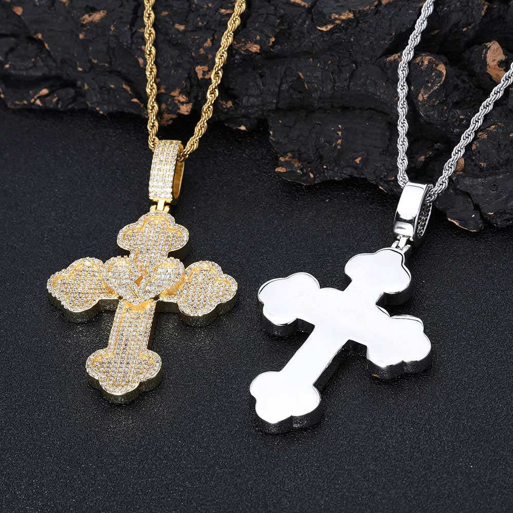 925 Silver Heart Cross Pendant VVS Moissanite Iced Out Hip Hop Necklace