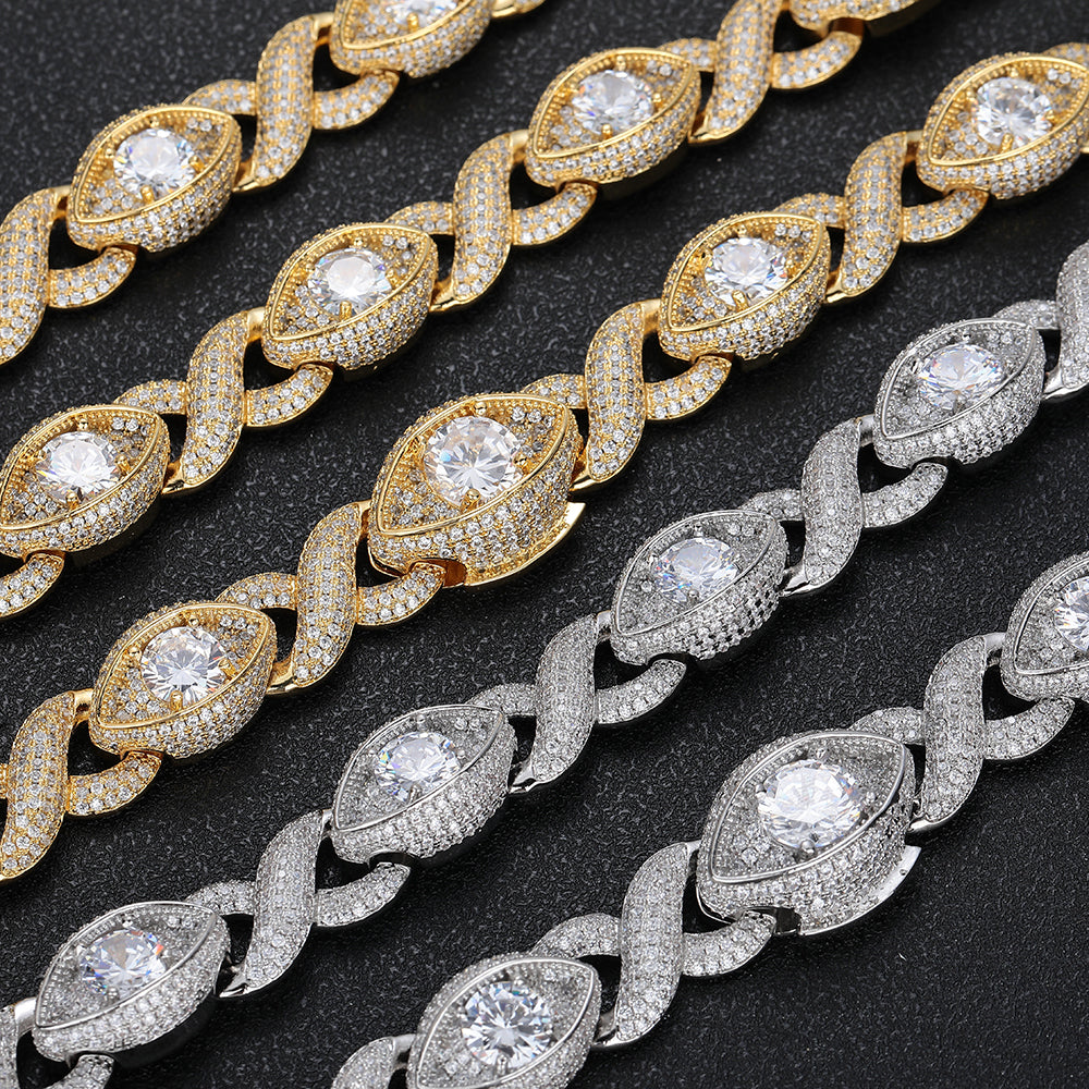 15mm Eye-Shaped Diamond Cuban Bracelet