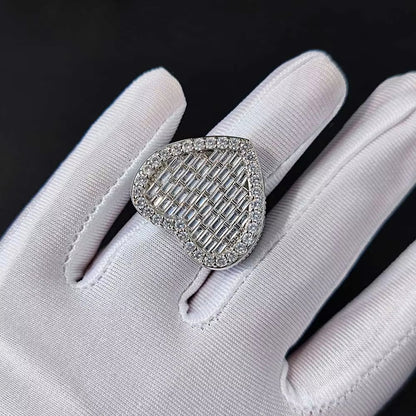 Iced Out Baguette Heart Ring with CZ Stones