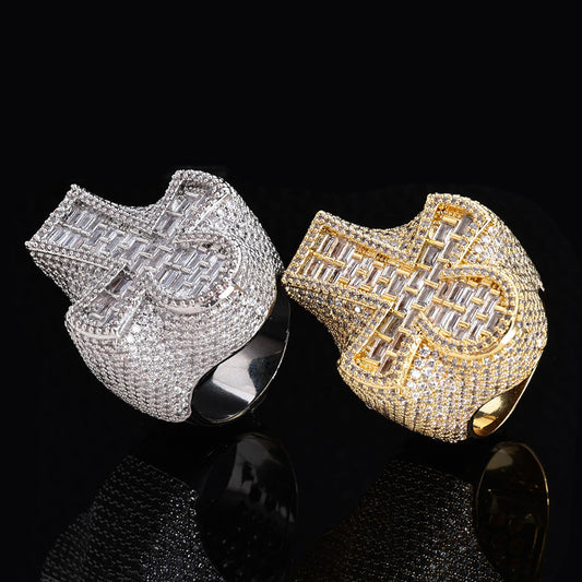 Gold & Silver Plated Iced Out CZ Anker Cross Ring