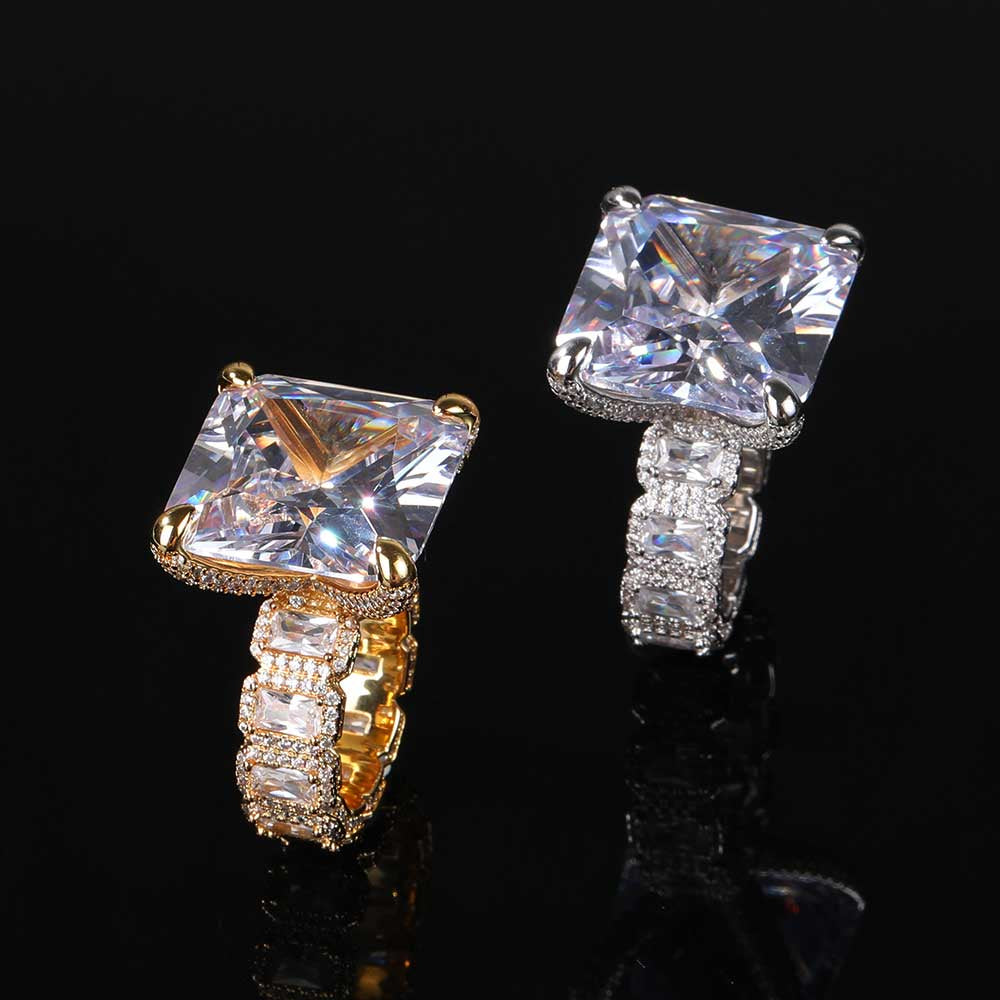 Iced Square CZ Ring 18K Gold Plated