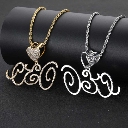 Custom Letter Splicing Iced Out Pendant Necklace White Gold Plated