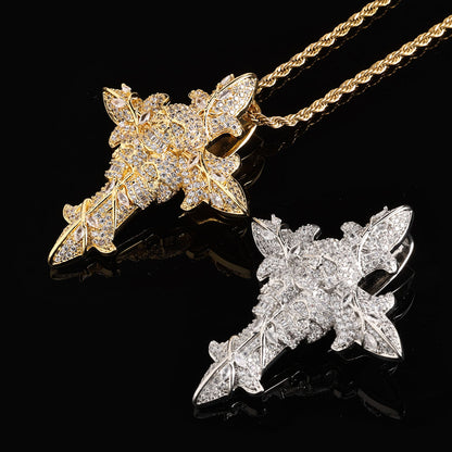 Iced Out 3D Rose Cross Pendant