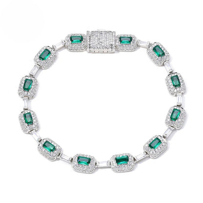 Silver Green Baguette Diamond Chain Bracelet