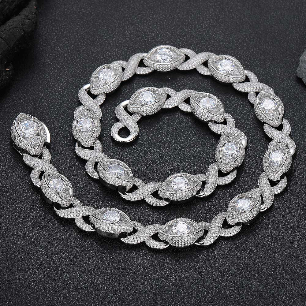 15mm Eye-Shaped Diamond Cuban Bracelet