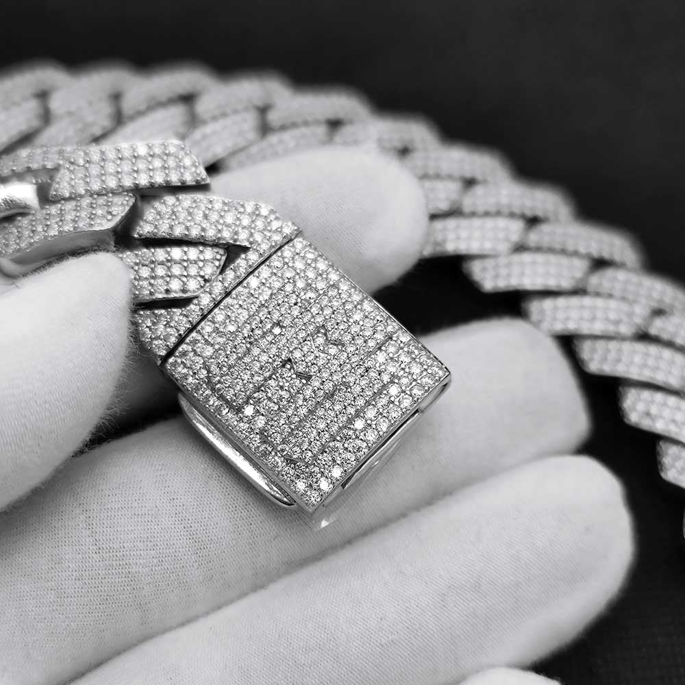 925 Sterling Silver VVS Diamond Cuban Necklace