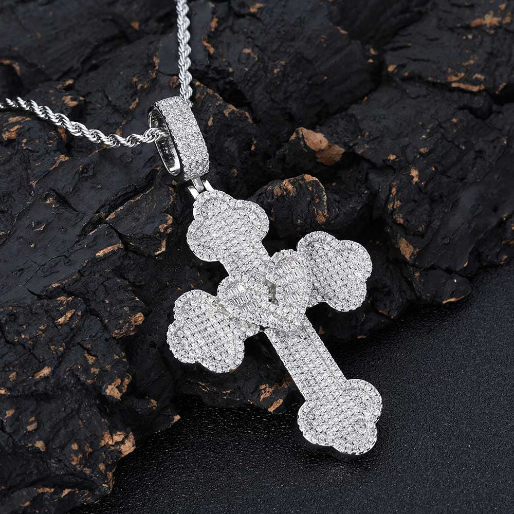 925 Silver Heart Cross Pendant VVS Moissanite Iced Out Hip Hop Necklace