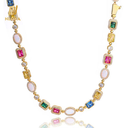 18K Gold Multi-Color Opal Zircon Necklace