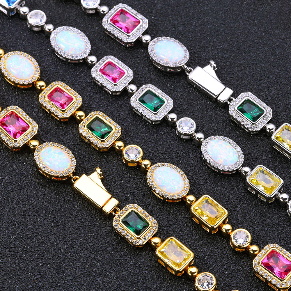 18K Gold Multi-Color Opal Zircon Necklace