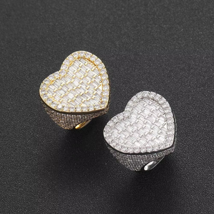 Iced Out Baguette Heart Ring with CZ Stones