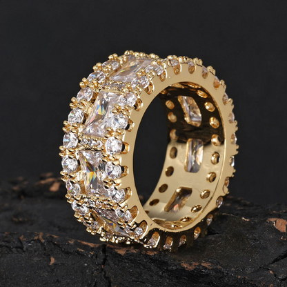 18K Gold Plated Baguette Diamond Ring with CZ Stones