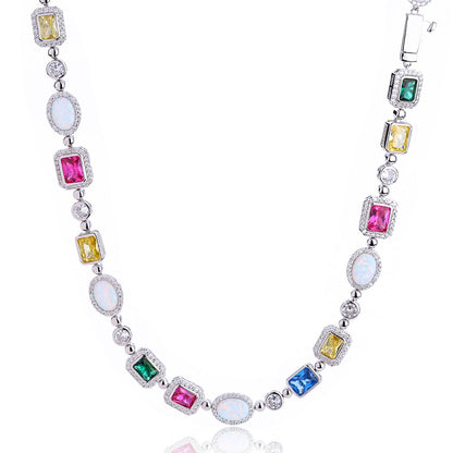 18K Gold Multi-Color Opal Zircon Necklace