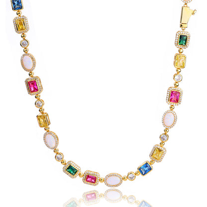 18K Gold Multi-Color Opal Zircon Necklace