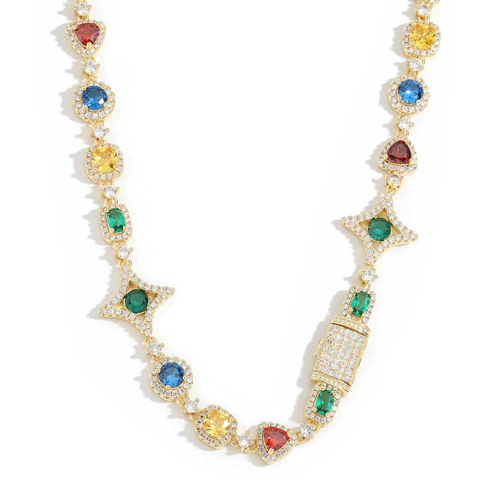 10mm Multicolor Star Iced Diamond Necklace