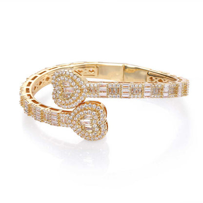 Iced Out Hamsa Hand Bangle Bracelet with Baguette CZ