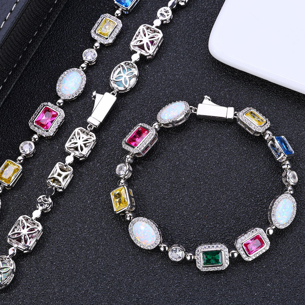 18K Gold Multi-Color Opal Zircon Necklace