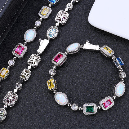 18K Gold Multi-Color Opal Zircon Necklace