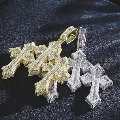 Iced Out Crystal Custom Three Cross Pendant Big Size Baguette Diamond Charm