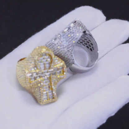 Gold & Silver Plated Iced Out CZ Anker Cross Ring