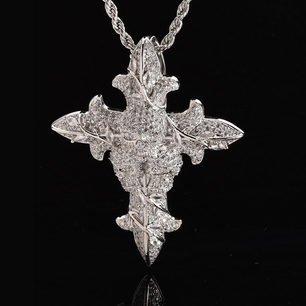 Iced Out 3D Rose Cross Pendant